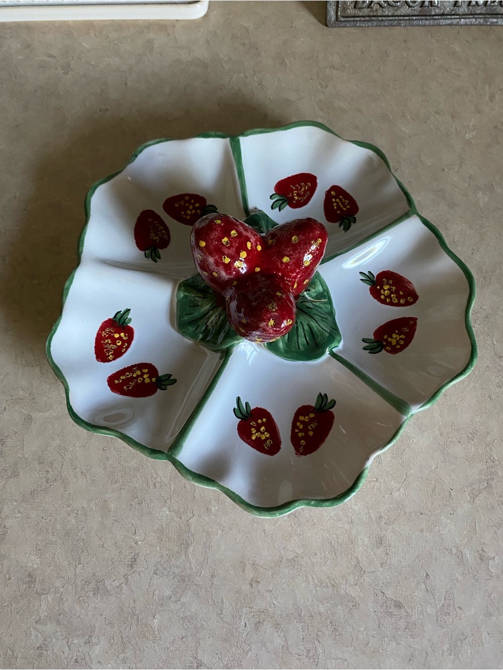 Vintage Handmade Strawberry Divided Serving Plate Cottagecore Rustic Grannycore